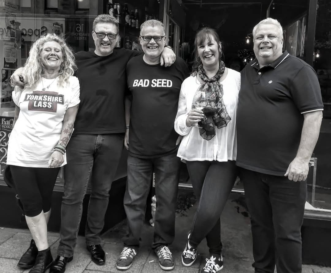 Photo of (From left to right): Phils sister ,Dave, Phil, Lorraine & Miles