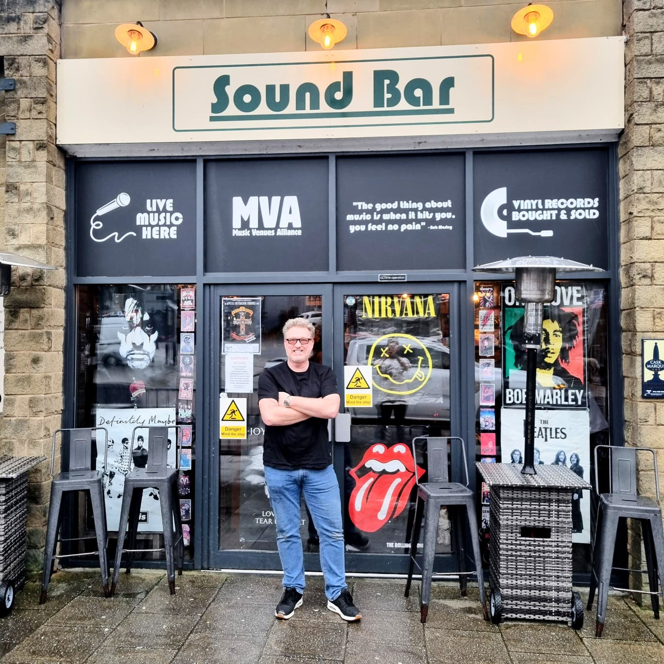 The owner - Dave outside the front doors of the Sound Bar